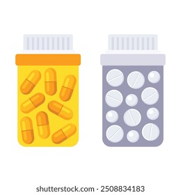 Pill Bottle Icon Set on White Background. Vector.