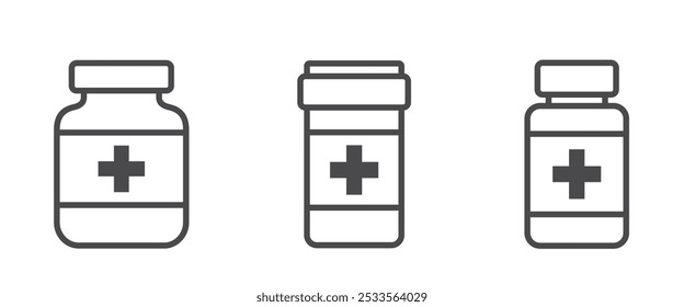 pill bottle icon set. pharmaceutical and medical symbols. isolated vector images in simple style