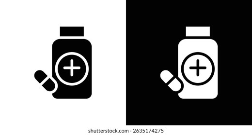 Pill bottle icon in solid flat trendy design style.