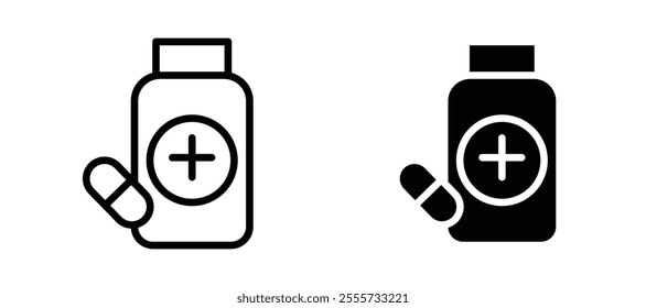 Pill bottle icon symbol collection on white background.