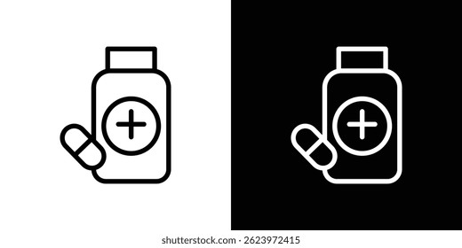 Vector del icono de la botella de la píldora, Plantilla del logotipo de la ilustración en estilo de moda