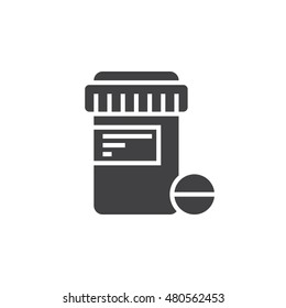 Pill bottle icon vector, Medications jar solid logo illustration, pictogram isolated on white