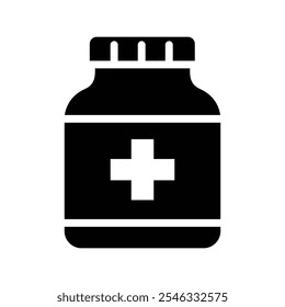 Pill bottle icon vector. Medicine pills bottle symbol flat black solid icon