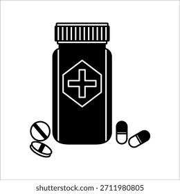 Vetor de ícone de garrafa de pílula. Ícone de contorno do símbolo de frasco de pílula de medicamento. Traçados editáveis.