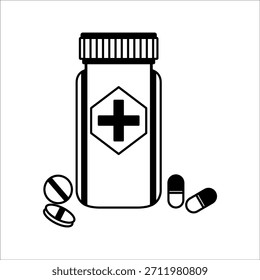 Vektorsymbol der Tablettenflasche. Umrisssymbol der Medikamententablettenflasche. Bearbeitbare Striche.