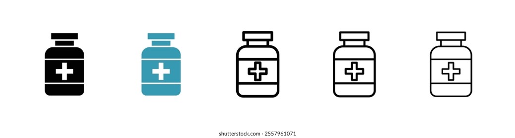 Pill bottle icons pack in black and blue.