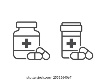 pill bottle icons. pharmaceutical and medication symbols. isolated vector images in simple style