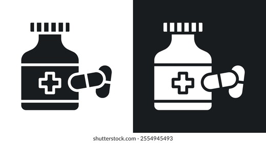 Pill bottle icons in solid black and white colors