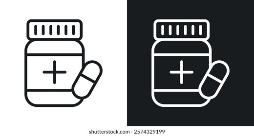 Pill bottle icons in thin black and white stroke liner style