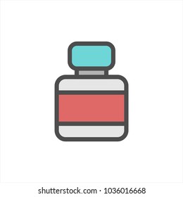 Pill bottle isolated icon on white background. Pill bottle for capsules. Medical container. Flat style vector illustration. 
