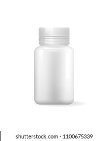 Pill bottle isolated icon on white background. Blank medical container for capsules in realistic design flat style vector, pharmaceutical remedy