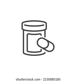 Pill Bottle Line Icon. Linear Style Sign For Mobile Concept And Web Design. Medicine Bottle Outline Vector Icon. Symbol, Logo Illustration. Vector Graphics