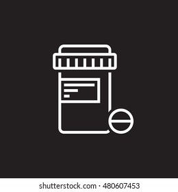 Pill bottle line icon, Medications jar outline vector logo illustration, linear pictogram isolated on black