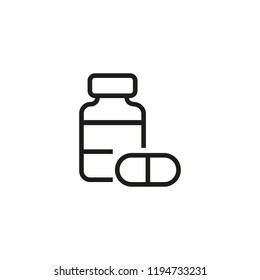 Pill bottle line icon. Painkiller, vitamin, antibiotic. Allergy concept. Vector illustration can be used for topics like medicine, health, pharmacy