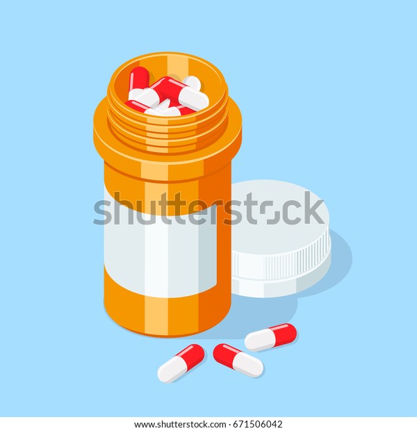 Pill Bottle Medical Capsules Container Isometric Stock Vector (royalty 