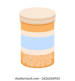 Frasco de pastillas. Contenedor médico. Ilustración aislada de Vector plano