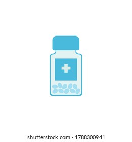 Pillenflasche, Medizinflasche Ikone Vektorgrafik, Drogen. Arzneimittelkasten