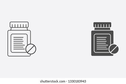 Pill bottle outline and filled vector icon sign symbol