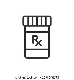 Pill bottle with Rx symbol, isolated line icon