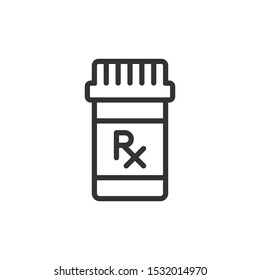 Pill Bottle With Rx Symbol, Isolated Line Icon