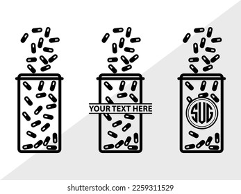 Pill Bottle SVG Monogram Vector Illustration Silhouette