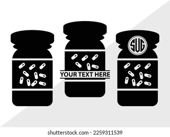 Pill Bottle SVG Monogram Vector Illustration Silhouette