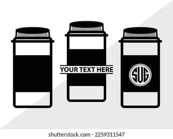 Pill Bottle SVG Monogram Vector Illustration Silhouette
