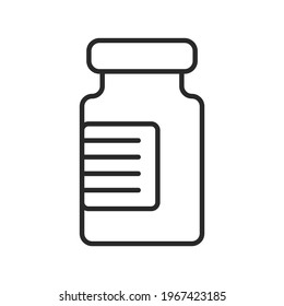 Pill bottle thin line icon. Vaccine concept vial Black outline or line art. Vector illustration.