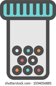 Pill bottle. Vector. Flat design. Flat outlined vector icon. Pills bottle color icon. Isolated vector illustration