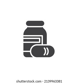 Pill bottle vector icon. filled flat sign for mobile concept and web design. Medical jar glyph icon. Symbol, logo illustration. Vector graphics