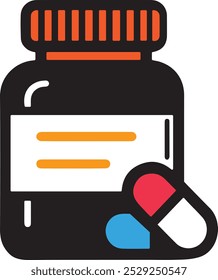 Pill Bottle Vector Icon Illustration. Flat Cartoon Style.
