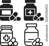 Pill Bottle Vector Icon Set.