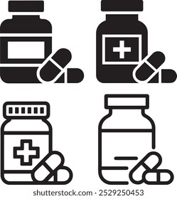 Pill Bottle Vector Icon Set.