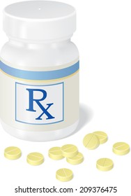 Pill Bottle. Vector Illustration of a pill and pill bottle.