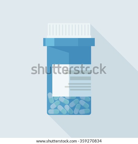 Pill bottle vector illustration. Medicine bottle in flat style. Prescription bottle. 