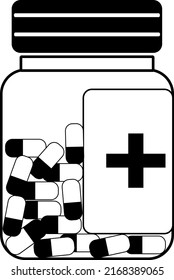 pill bottles in black and white capsules