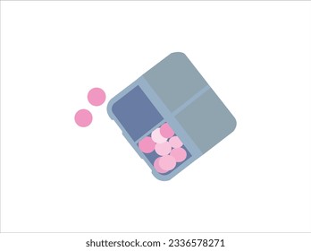 Pill box daily take a medicine, with colorful of pills, tablets, and capsules. Drugs use for treatment and cure the disease. Medication in medical clinic isolated in white background, has copy space.