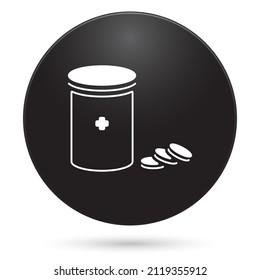 Pill Box Icon, Black Circle Button, Vector Illustration.