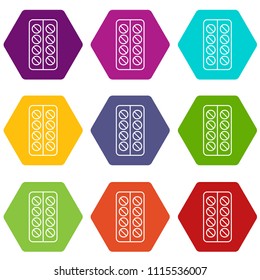 Pill box icons 9 set coloful isolated on white for web