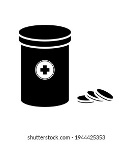 Pill box isolated black icon on a white background. Design element for poster, banner, clothes. Simple flat style. Vector illustration.