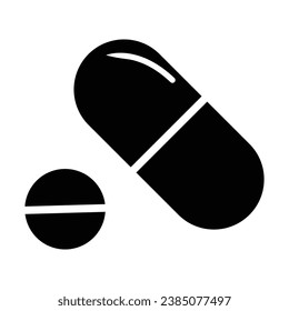 Pill capsule Icon, Black and White Version Design Template
