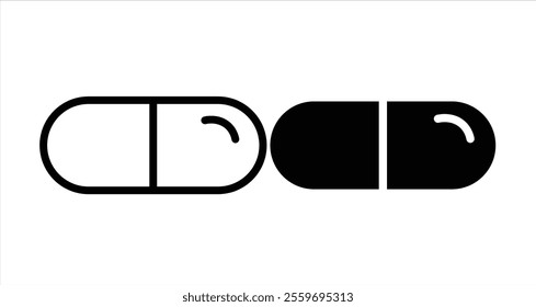 Pill capsule Icon collection in filled and stroke style.