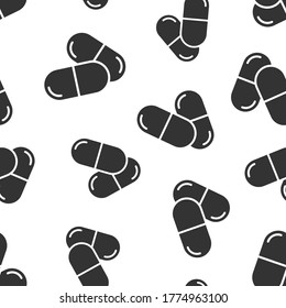 Pill capsule icon in flat style. Drugs vector illustration on white isolated background. Pharmacy seamless pattern business concept.