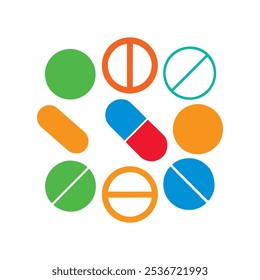 Pille oder Kapsel, Symbolsatz, einfaches Design, einzeln auf weißem Hintergrund