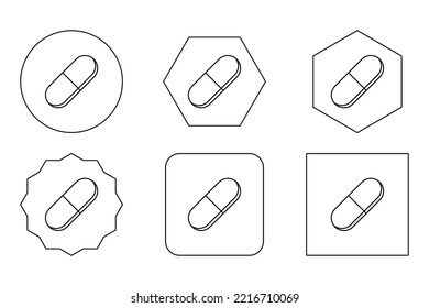 Pill Capsule, Medicine, vector mark symbols. Black outline design. Pill Capsule Icon Set.