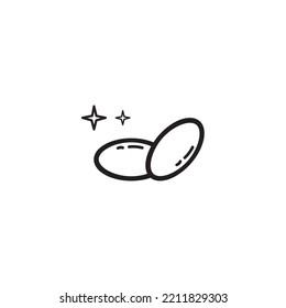 Pill, capsule outline icon. Vector design element in line style. Logo simple template. Omega 3, A, D, K, C E dietary supplement, multivitamin fatty drop, line symbol isolated.