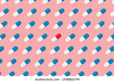 Pill Capsule Pattern Isolated On Pink Background. Vector Illustration 