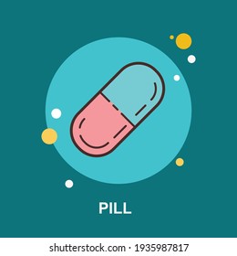 Pill capsule with red blue combination on blue background flat concept design