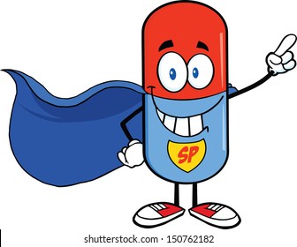 Pill Capsule Super Hero Cartoon Character