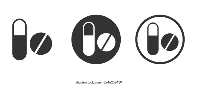 Pill and capsule vector icons set 